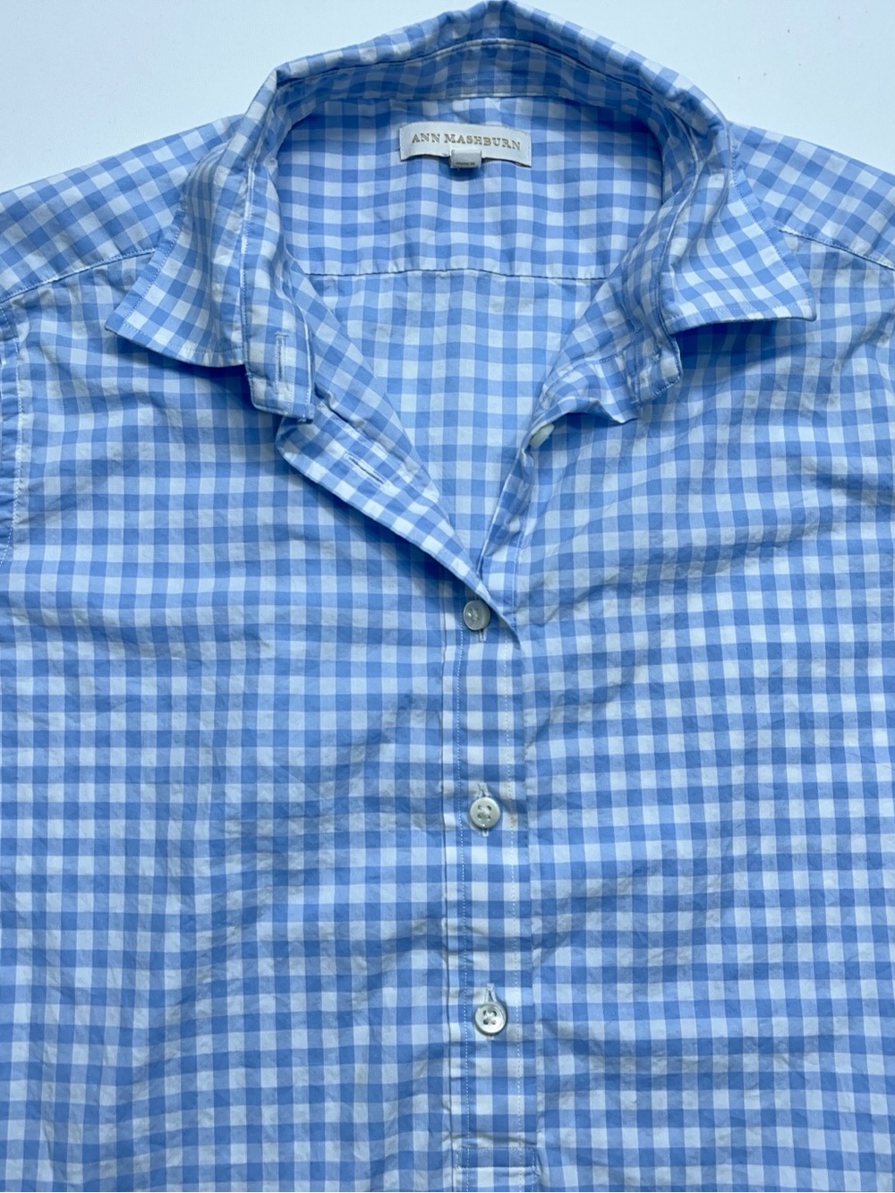 Ann Mashburn Popover Shirt Womens Small Blue Long Sleeve Gingham Poplin - Picture 15 of 16